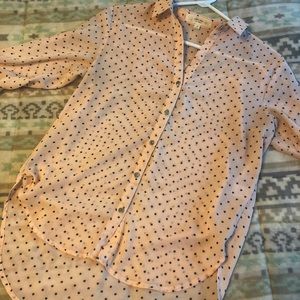 Peach blouse with black polka dots
